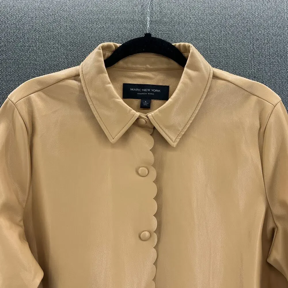 Marc New York Women's Faux Leather Cut Out Design Raw Edge Beige‎ Jacket Size L